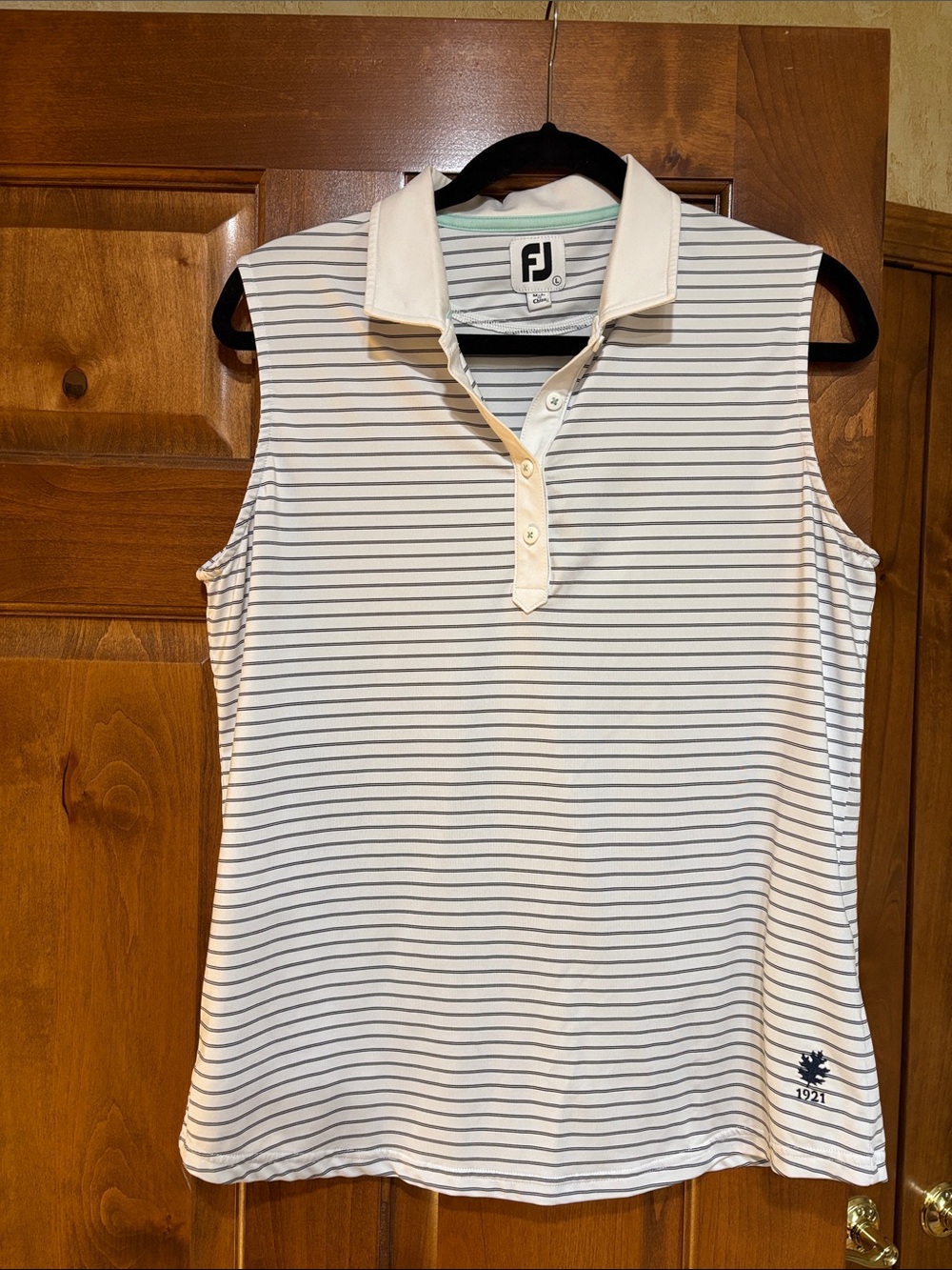 FootJoy White Sleeveless Polo Tank with Pinstripes SZ L